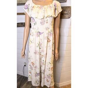Primark Ivory Floral Off Shoulder Midi Short Sleeve Romper Size 12 Women